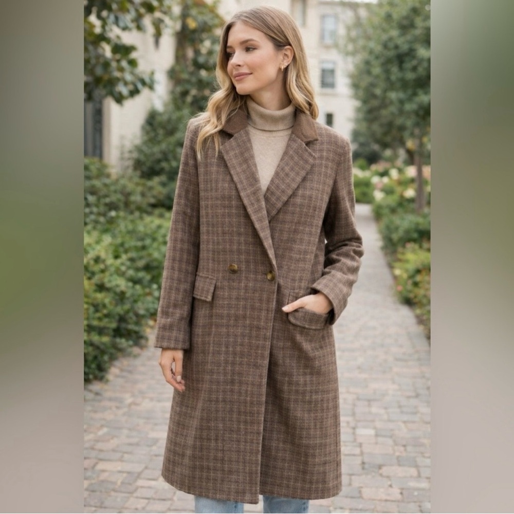 Hem & Thread Oversized Check Mate Brown Plaid Coat